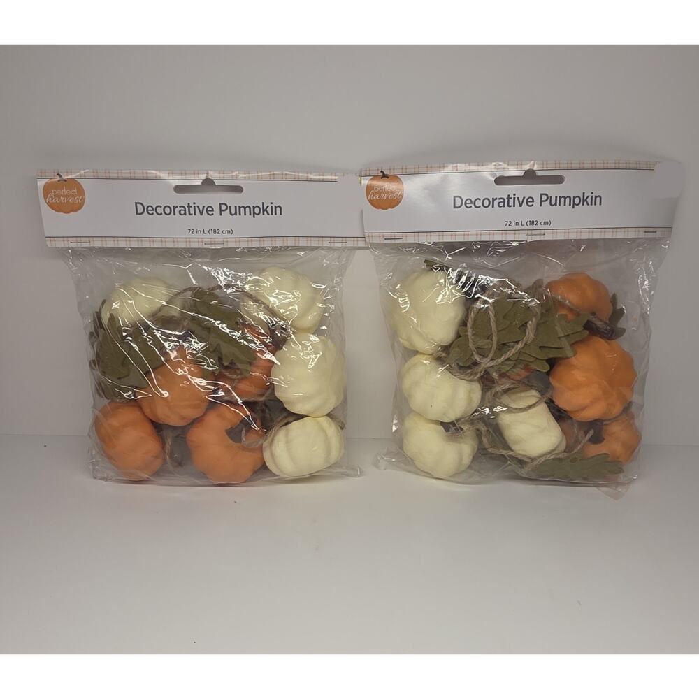 Perfect Harvest Fall Decor 6 Ft Garland Orange White Pumpkins Green Leaves Jute